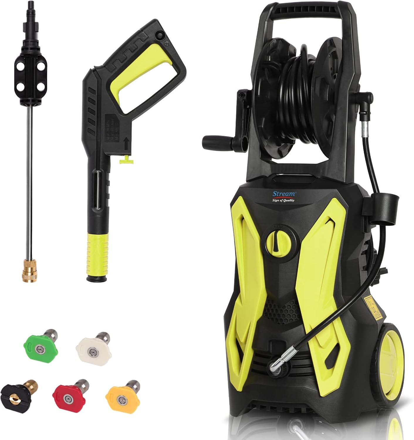 Lavadora de energía eléctrica, máx. 3500PSI 2.8GPM Lavadora a presión con pistola pulverizadora, adaptador de 5 boquillas, tanque de jabón para