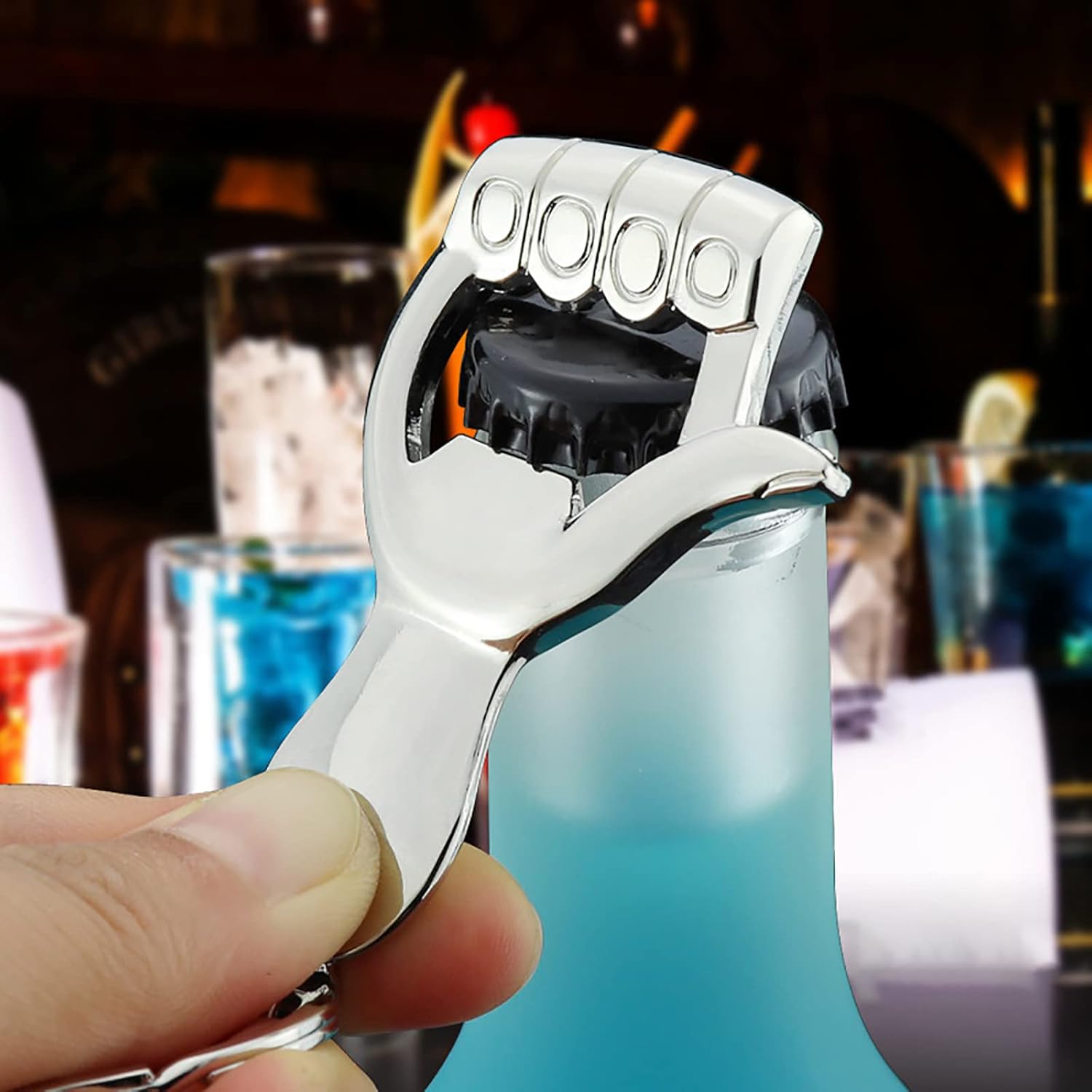 Soporte de corcho de vino en forma de P Cerveza Refrescos Bebidas Abrebotellas Restaurantes Regalos divertidos (Plata, Talla única)