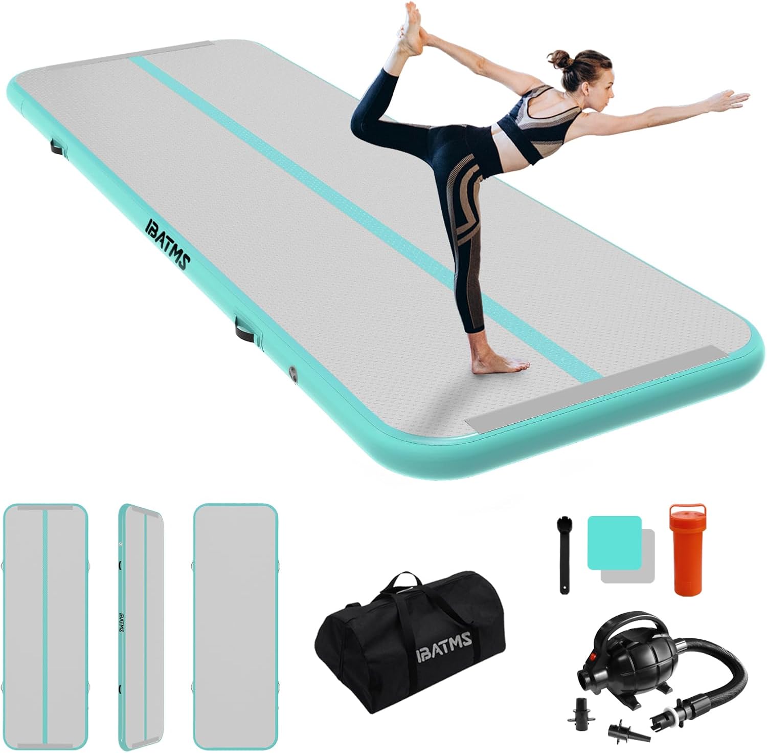 IBATMS Colchoneta inflable de gimnasia de 48 pulgadas para uso doméstico, entrenamiento, animación, yoga, agua, con bomba de aire