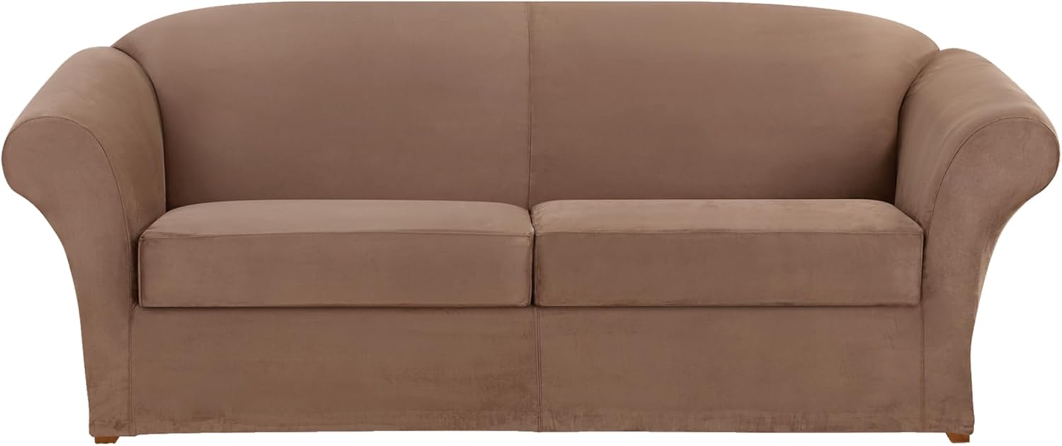 SureFit Ultimate Funda de gamuza elástica para sofá estilo caja, de 3piezas, marrón claro (Luggage)