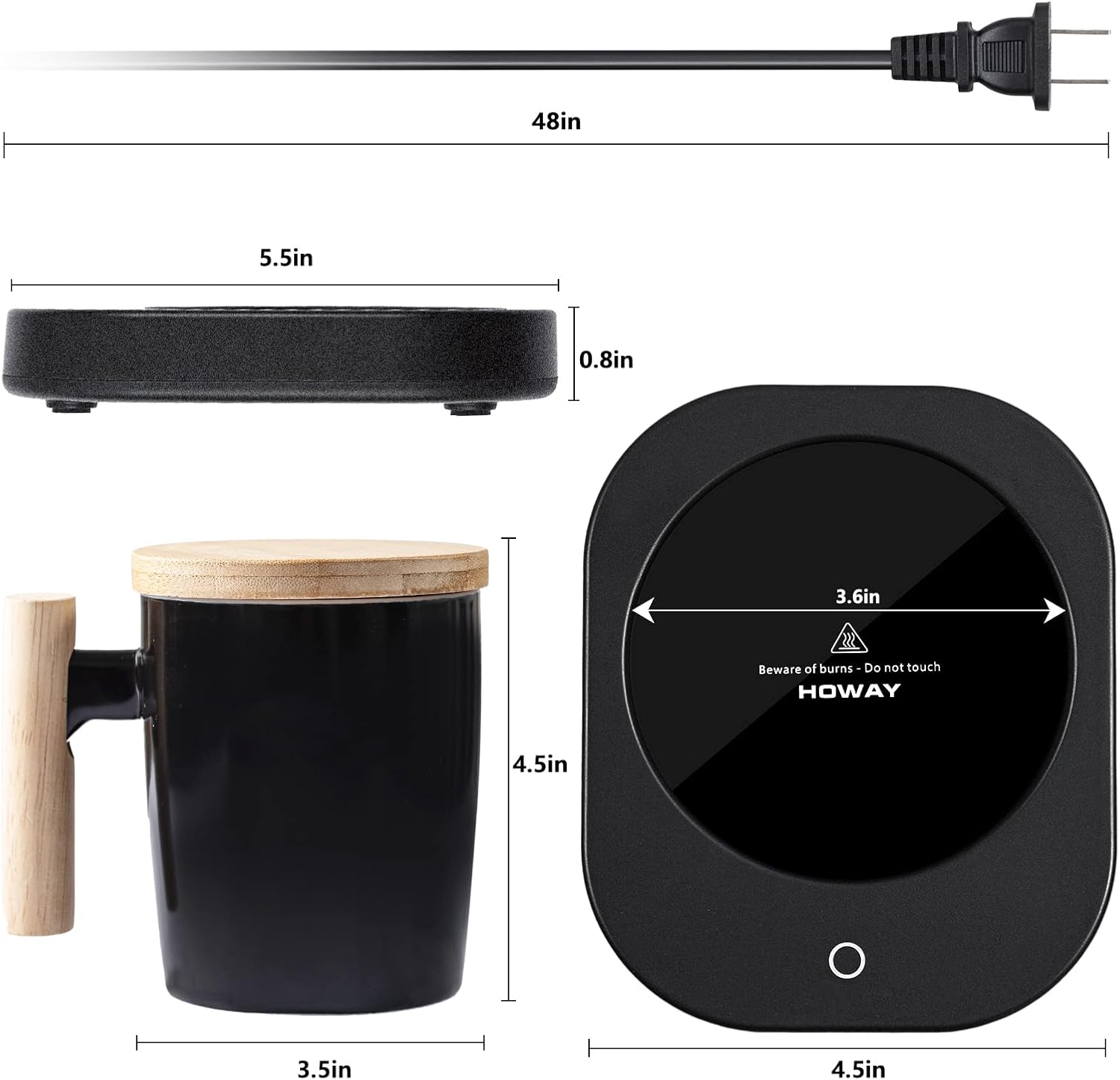 HOWAY Coffee Mug Warmer Set, Self Heating Temperature Control, 14oz with Lid