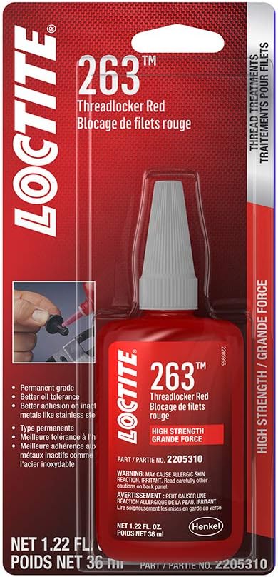LOCTITE 263 Threadlocker para Automotriz Alta Resistencia, Tolerante al Aceite, Alta Temperatura, Fluorescente, Anaeróbico, Aplicaciones Pesadas