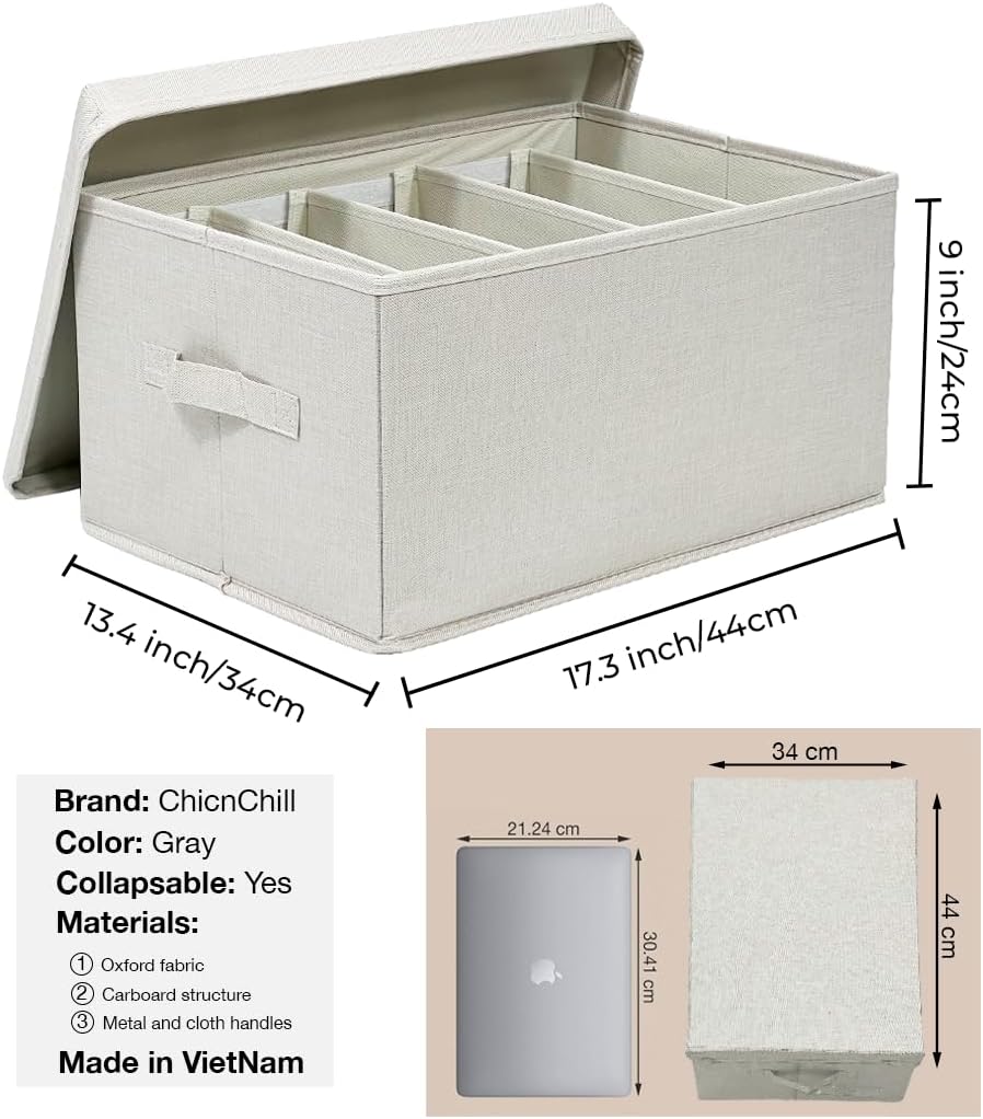 ChicnChill Caja de almacenamiento plegable para armario con divisores ajustables, paquete de 3, organizador de almacenamiento de cajones fabricado