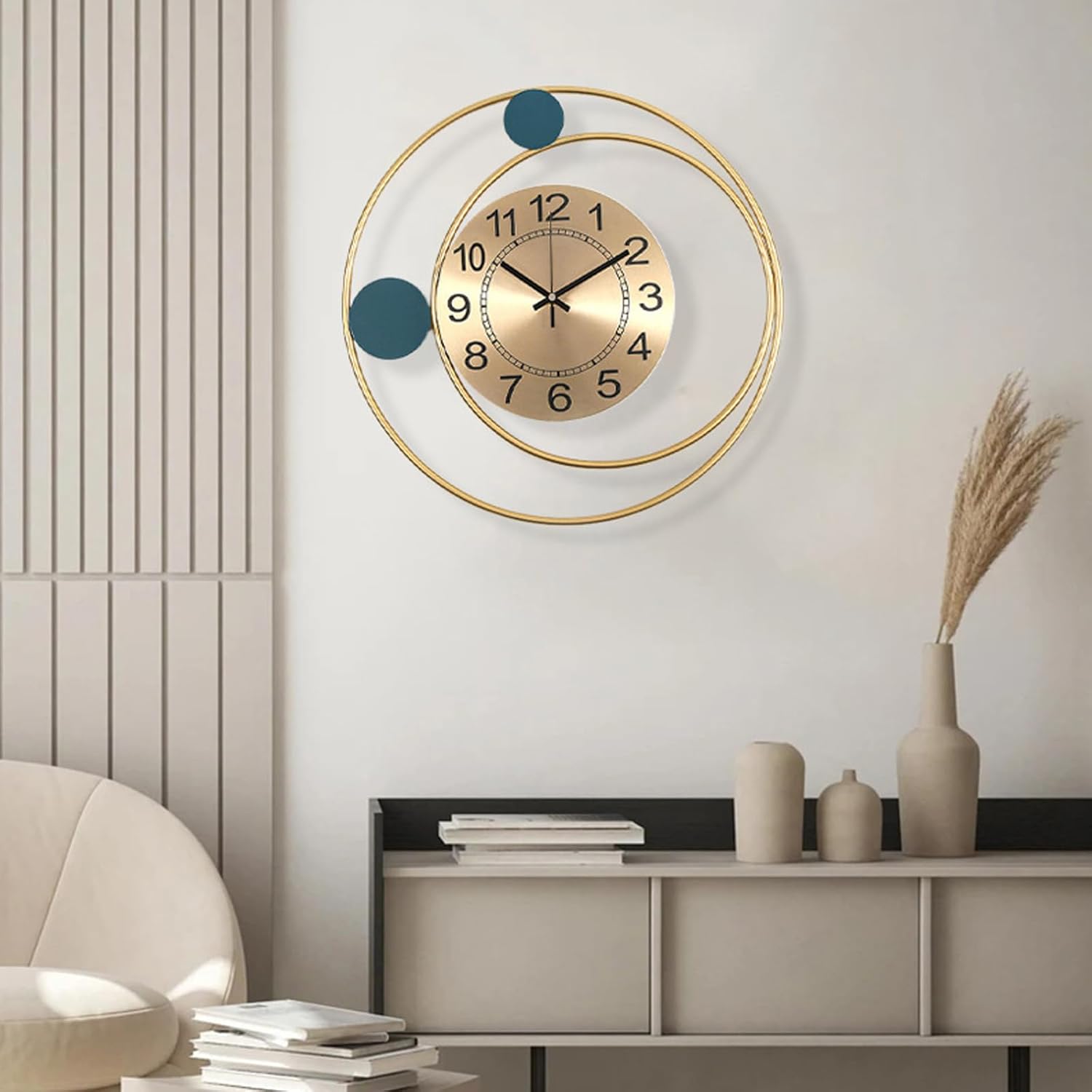 Reloj de pared de estilo decorativo y marco de metal, reloj de arte moderno de 16.54 x 16.54 pulgadas, oro para decoración del hogar, reloj de pared