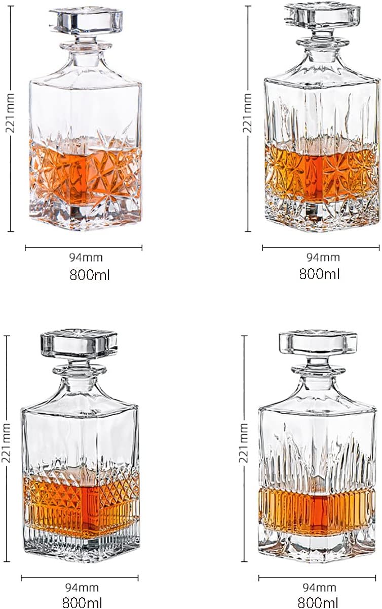 Decantador de vino y whisky de 7 piezas de cristal hecho a mano italiana con 6 vasos de licor, whisky escocés y bourbon para hombre