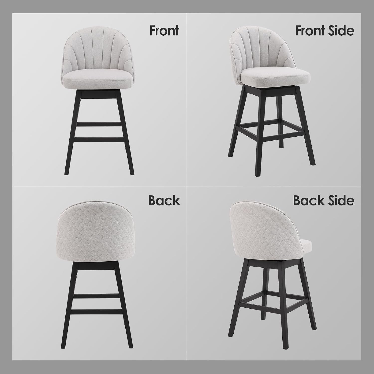 Juego de 2 taburetes de bar giratorios de altura de mostrador, 360 pulgadas de alto, sillas de comedor de tela de lino con patas de madera maciza,