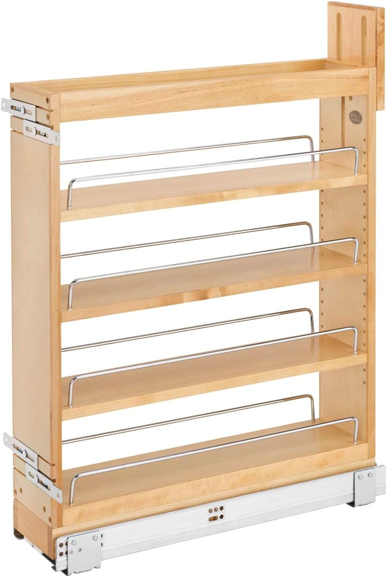 Rev-A-Shelf Organizador de almacenamiento extraíble de 5.5 pulgadas para gabinetes de cocina y baño con diapositivas de extensión completa de cierre