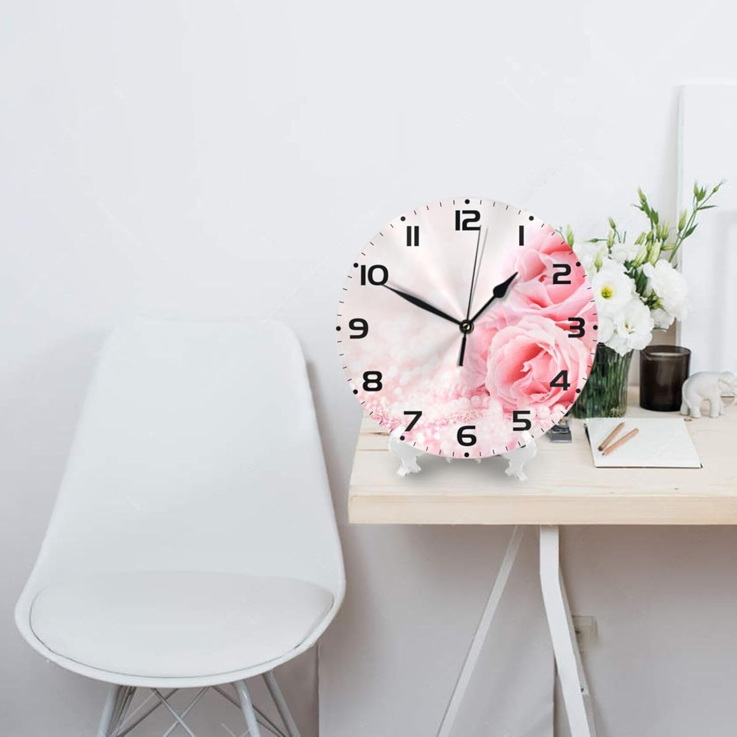 SUPLUCHOM Reloj de pared rosa con purpurina de 10 pulgadas, silencioso, sin tictac, decoración a pilas para cocina, sala de estar, dormitorio,