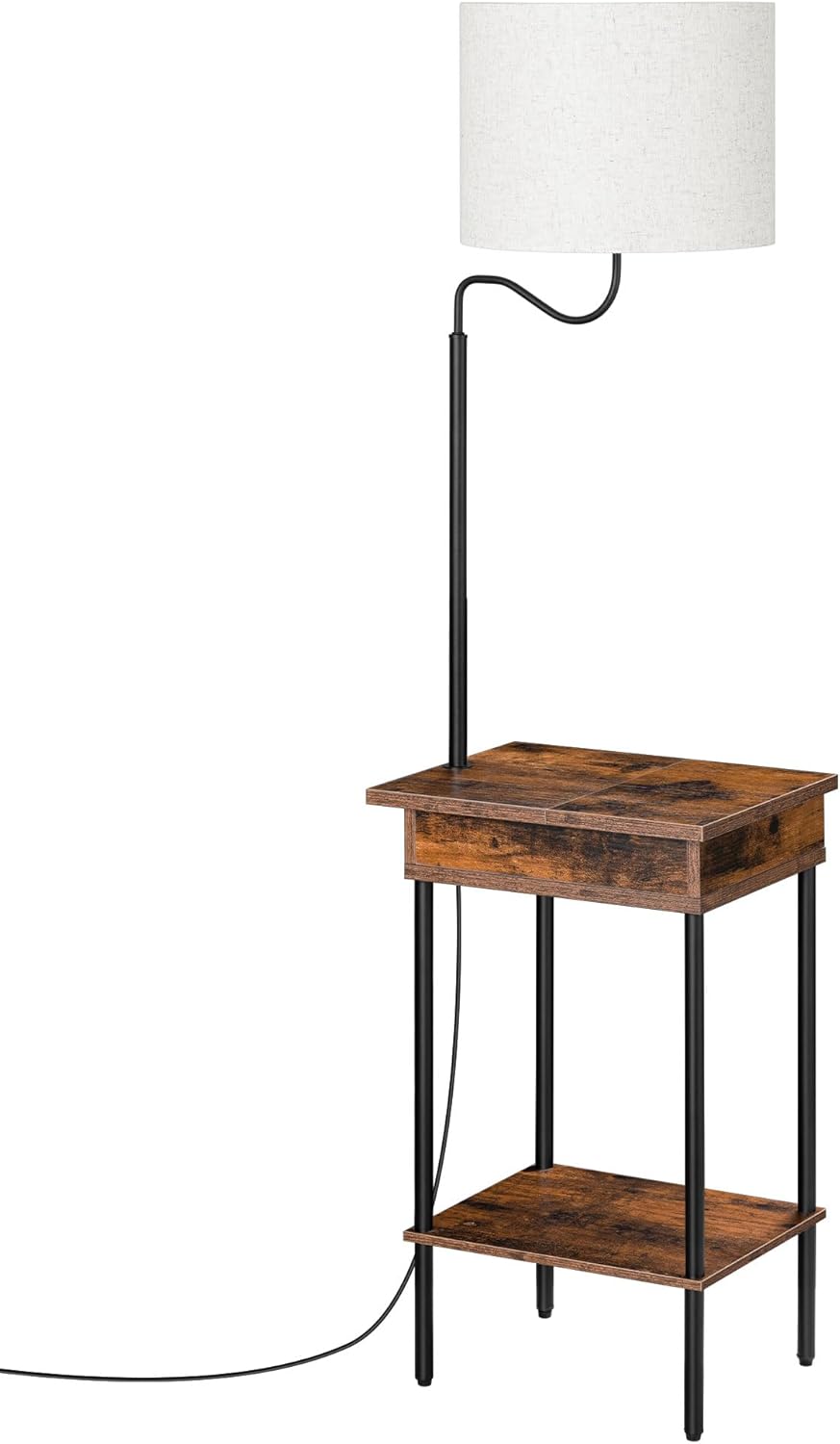 EDISHINE Lámpara de pie con mesa, luz de mesita de noche lateral con 1 cajón y 1 estante, lámpara de pie con estante de noche, mesa auxiliar pequeña
