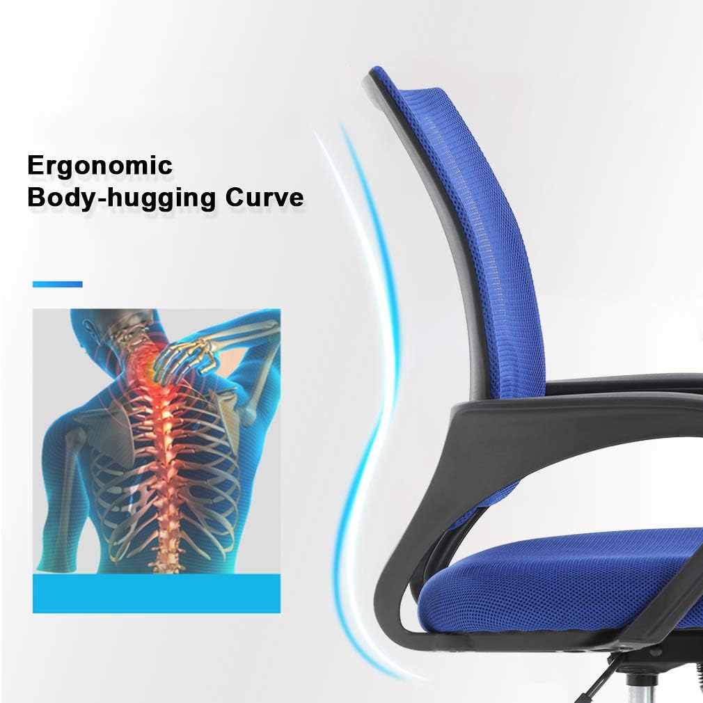 Silla de escritorio ergonómica, silla de oficina de malla para computadora con soporte lumbar y reposabrazos, silla de tareas ajustable para el