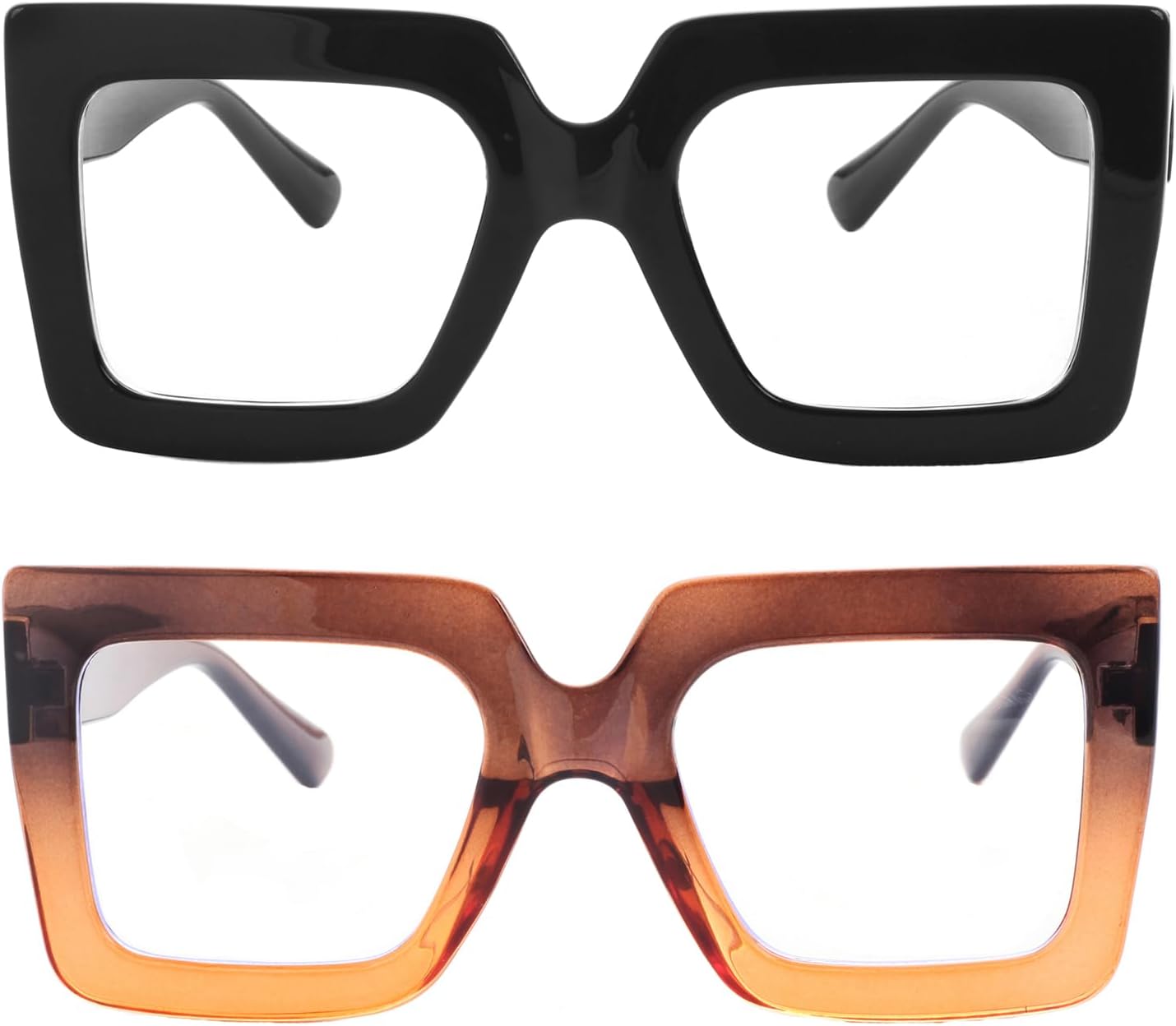 Lentes cuadrados de gran tamaño para luz azul para mujeres y hombres, marco grueso, anteojos grandes para computadora sin receta (negro +
