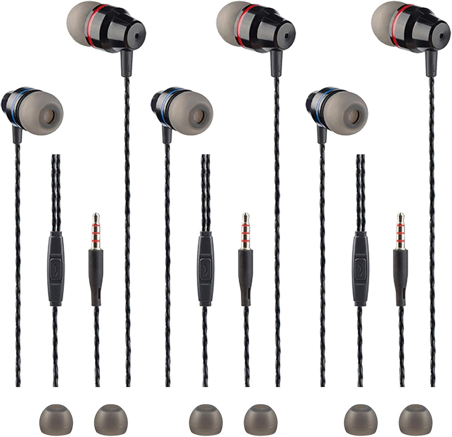 Paquete de 3 auriculares con control remoto y micrófono, auriculares findTop in ear de latón, aislamiento de ruido, sin enredos, para teléfonos