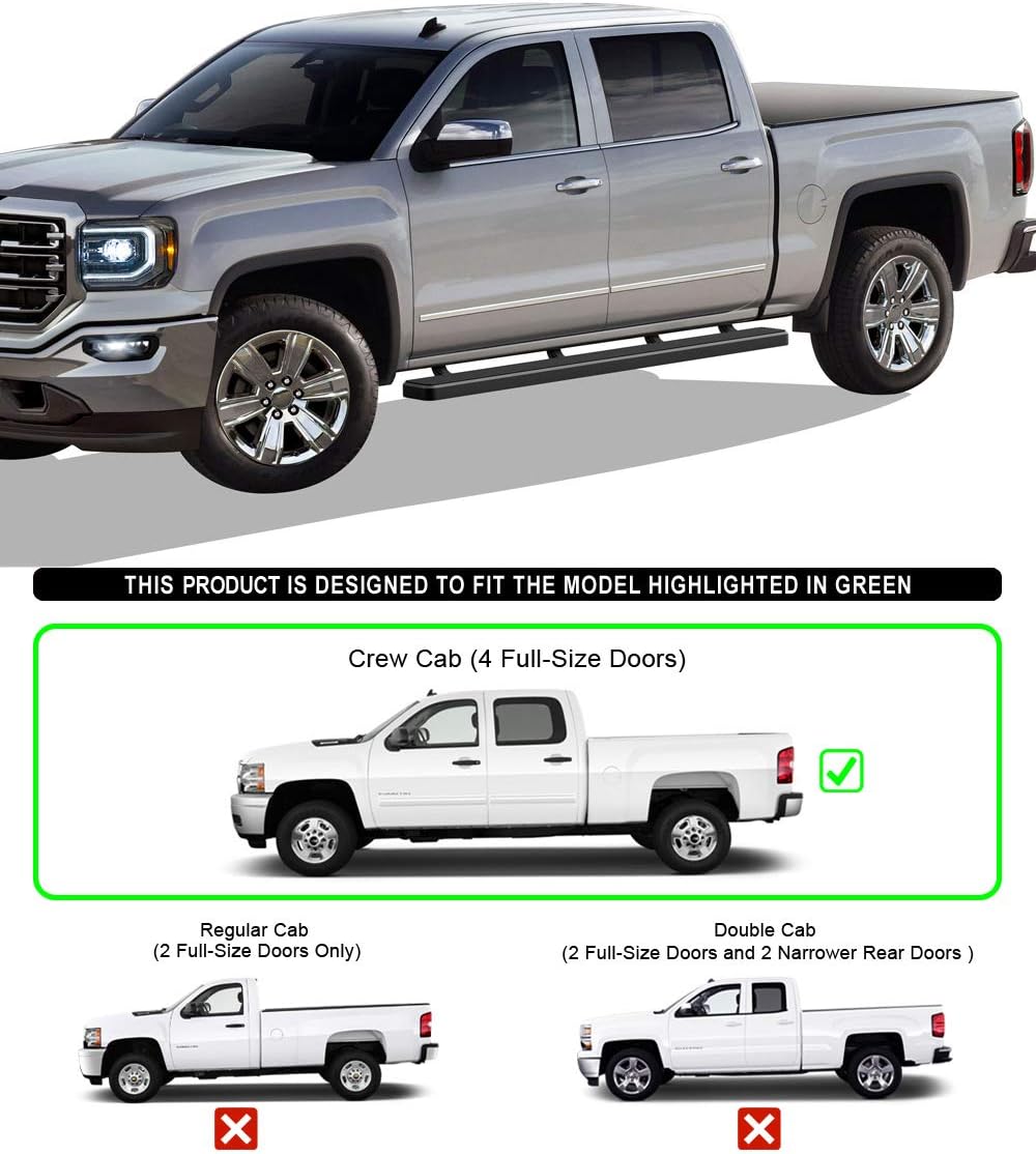 iBoard Estribos para 2007-2017 Chevy SilveradoGMC Sierra con cabina extendida, Negro