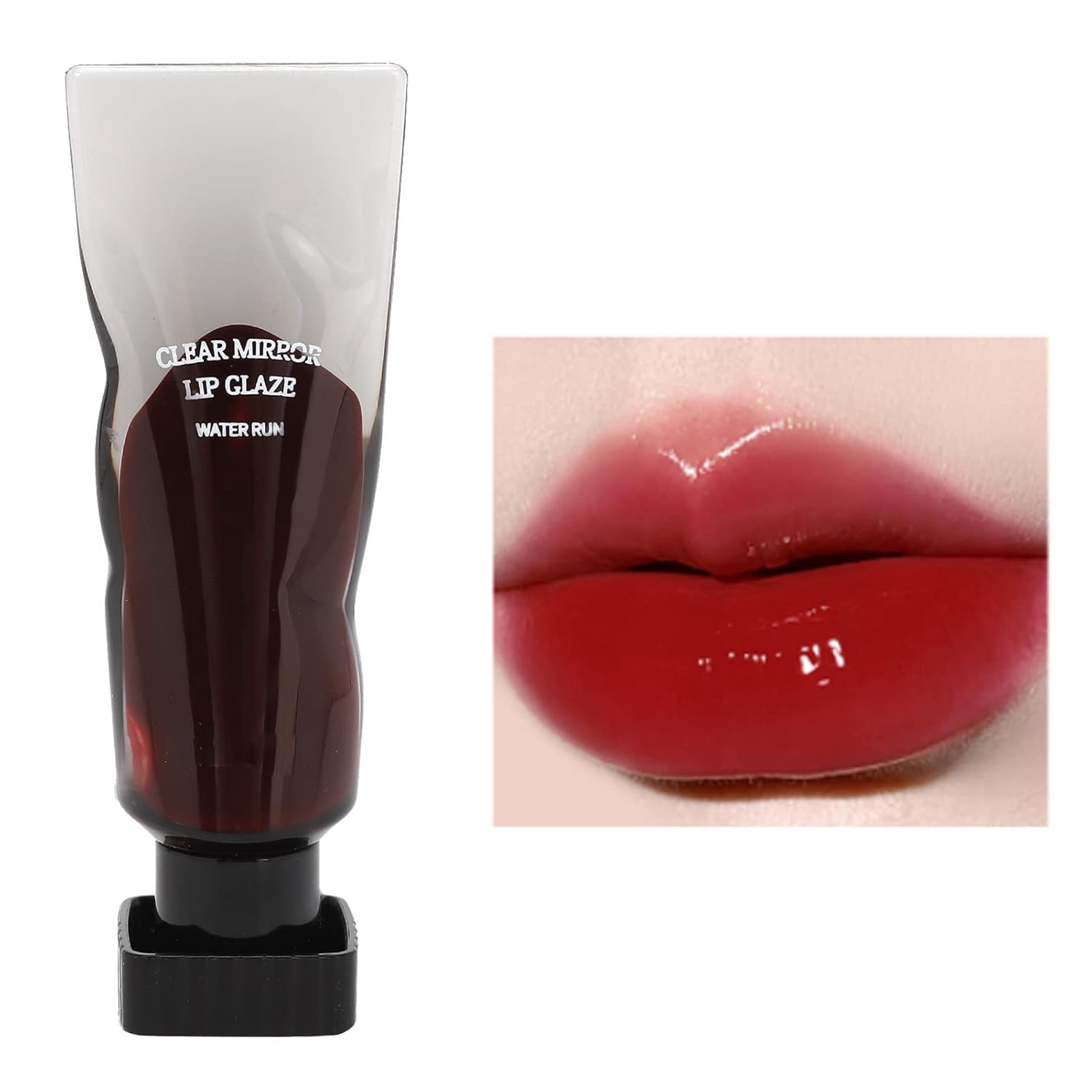 Yinhing Brillo de labios de espejo transparente, esmalte de labios negro en capas, espejo transparente de larga duración, estilo elegante, brillo de