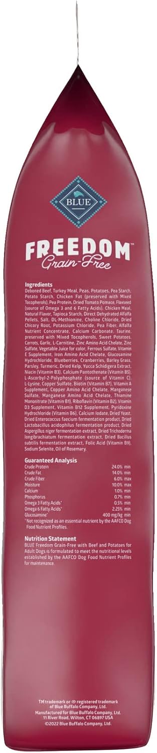 Blue Buffalo Freedom – Alimento seco natural para perros adultos, sin granos, carne de res, 11 libras