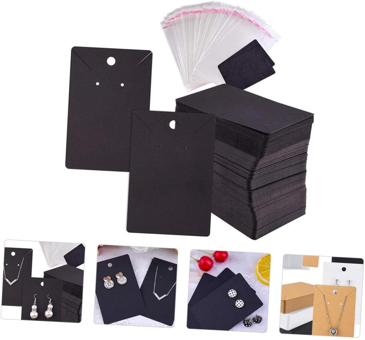TEHAUX 300 piezas de collar de perno prisionero organizador de aretes suministros de embalaje colgante de papel artesanal collar de cartón negro