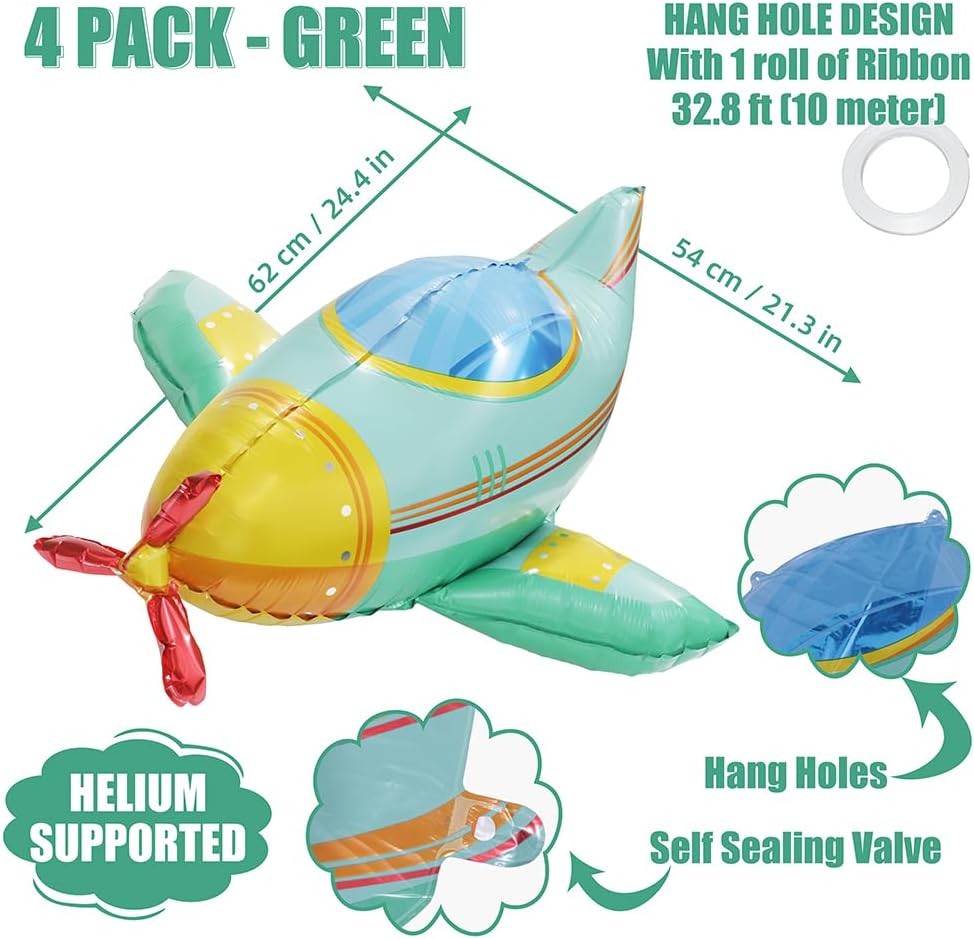 Globos de helio de avión de transporte de dibujos animados 4D de 24 pulgadas, globos de helio para niños y niñas, suministros de fiesta, decoración