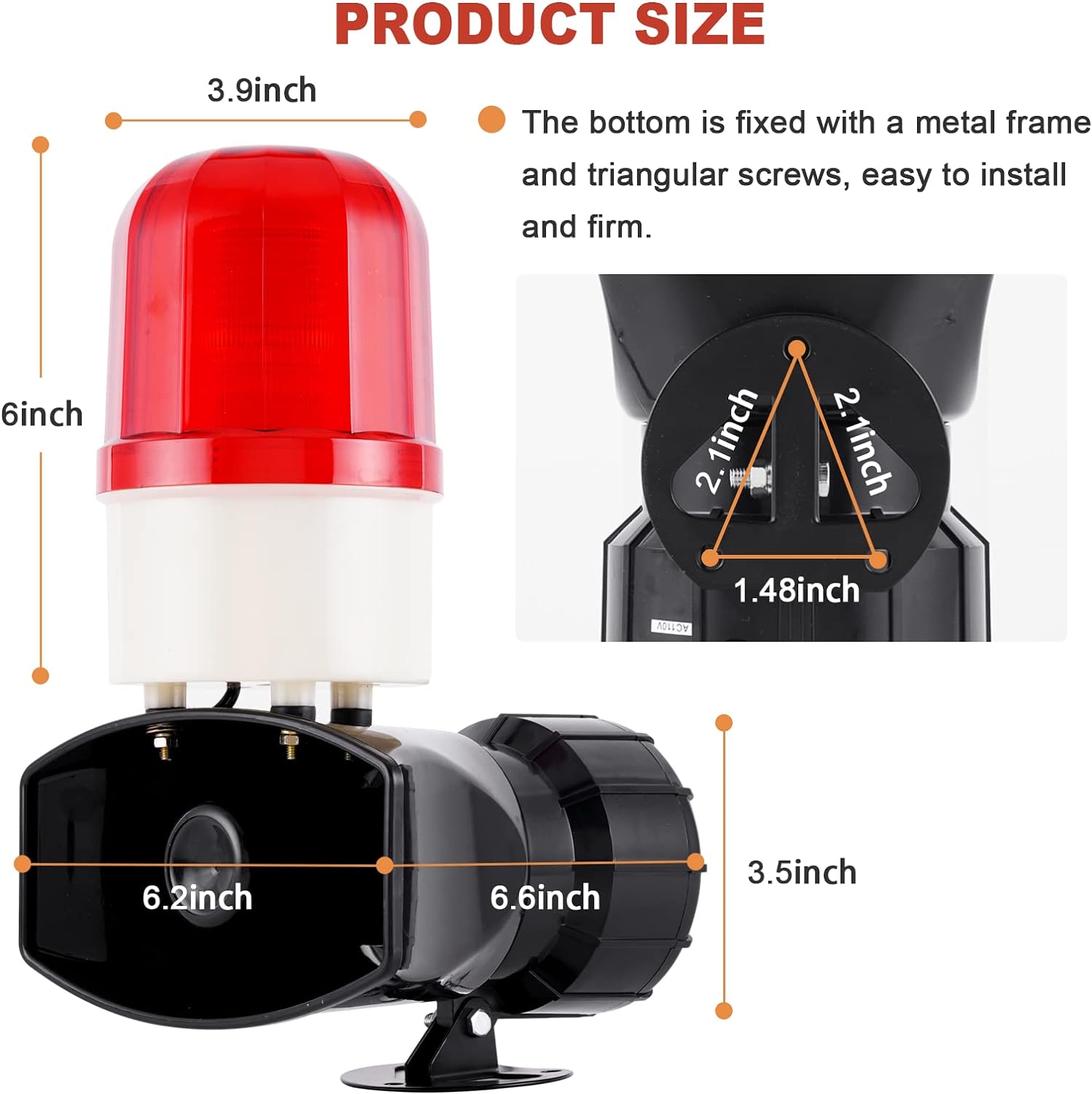 Sonido y luz de alarma ruidosa sirena con luz estroboscópica industrial Led luz de advertencia cuerno sirena alarma 115dB 60W LTE-1101 (AC110V)