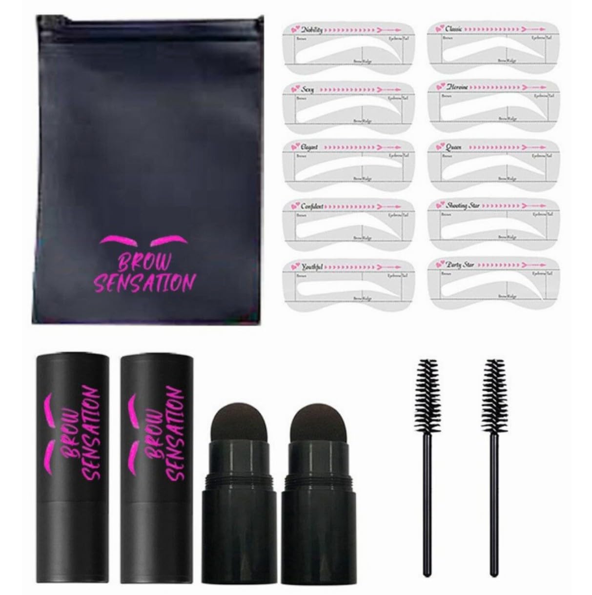 Kit de sellos para cejas, impermeable, fácil de usar, kit de plantillas para cejas de aspecto natural, con bolsa de viaje y dos tubos de tamaño