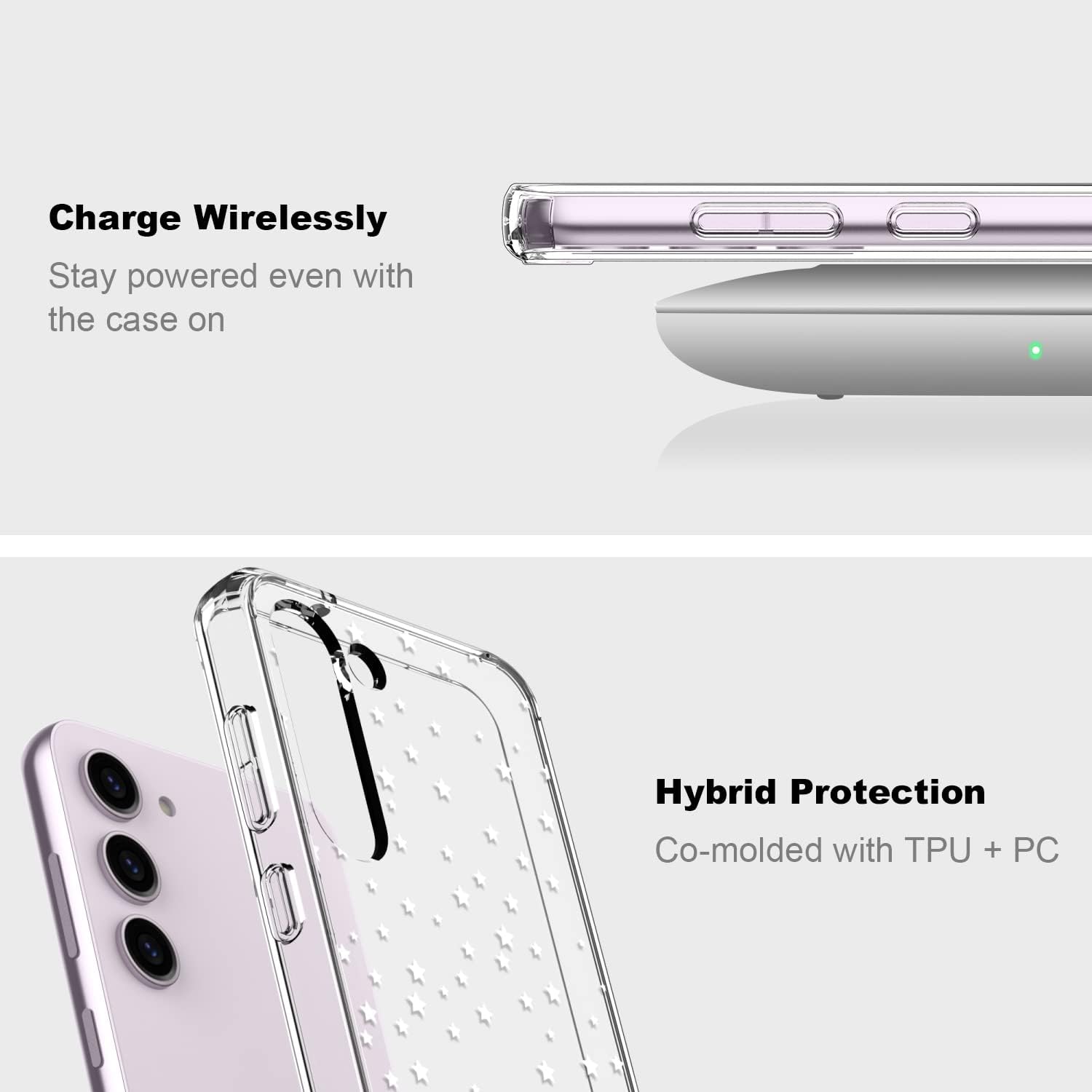 ICEDIO Funda protectora duradera para Samsung Galaxy S23 Plus de 6.6 pulgadas, diseño de estrellas centelleantes