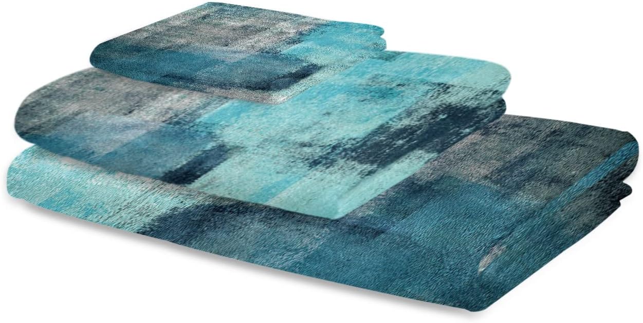 Juego de toallas abstractas de color turquesa verde azulado para baño, cocina, playa, cabello, mano, yoga, toallas y paños de cocina, pintura