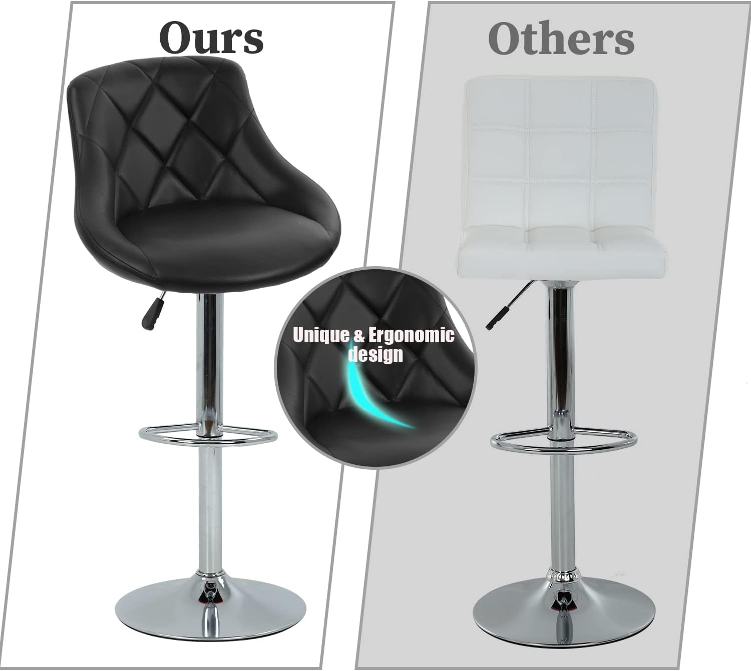 Dkelincs Juego de 2 taburetes de bar, sillas de bar ajustables de cuero de altura de mostrador con reposapiés, taburete de bar giratorio para