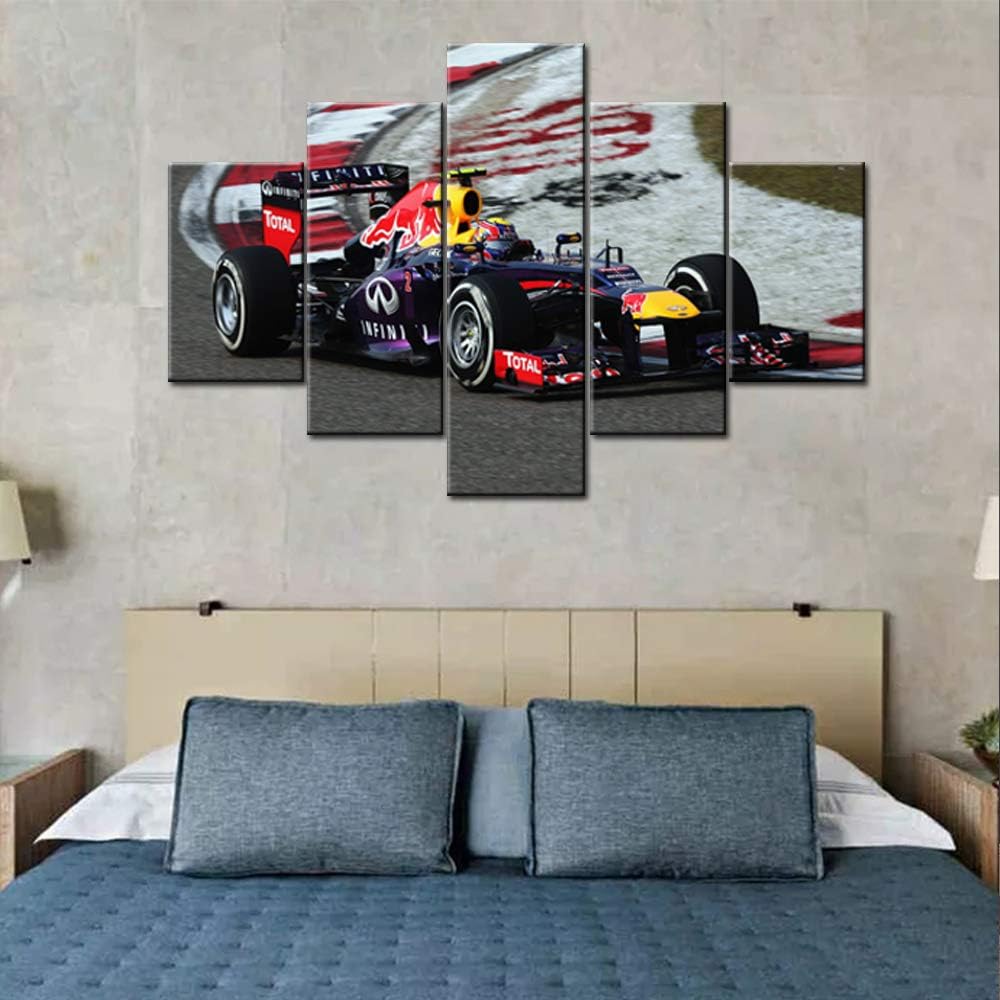 Red Bull F1 Team Racing – Lienzo impreso con diseño de autos de carreras, 5 piezas, imágenes de Fórmula 1, circuito de Cataluña, lienzo de varios