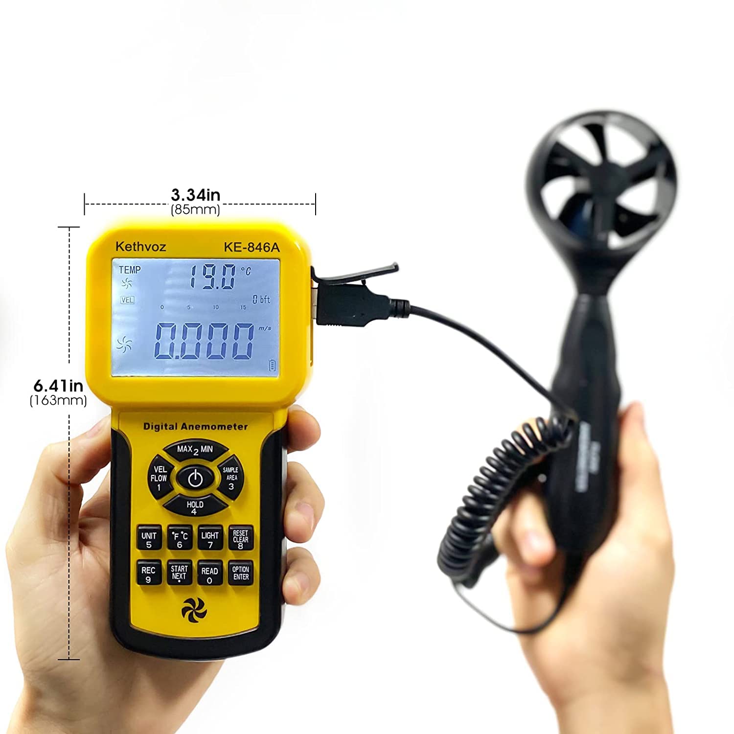 Anemómetro HVAC CFM Medidor de velocidad del viento, probador de flujo de aire digital para medir la velocidad del aire temperatura del volumen para