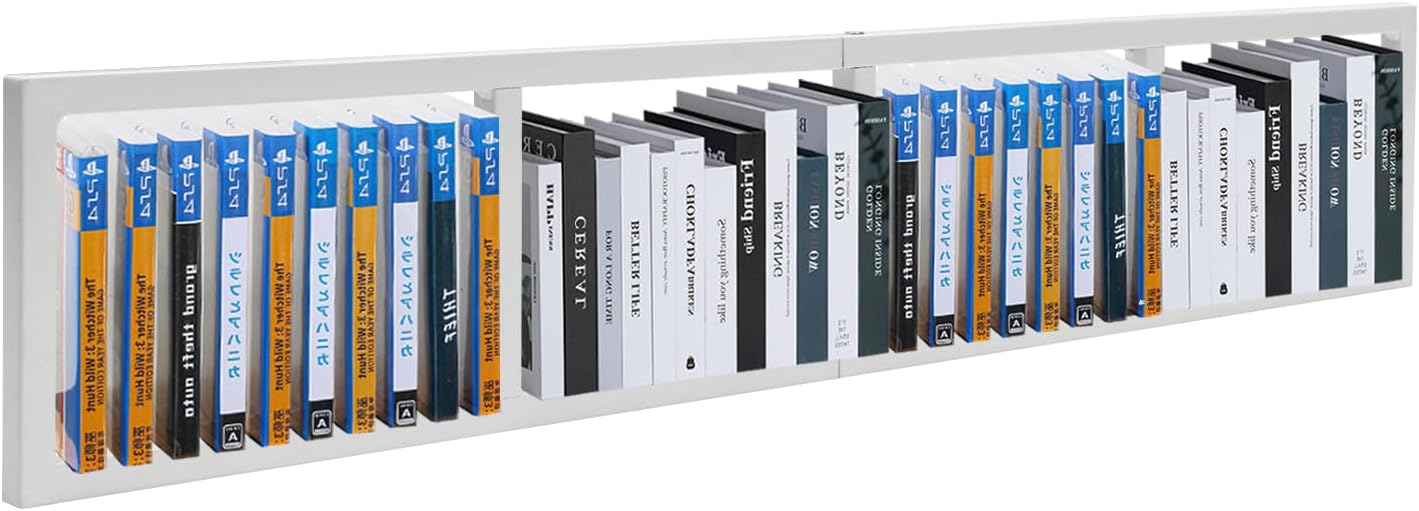 Gdrasuya10 Estante de almacenamiento de medios de metal para montaje en pared, organizador de CDDVD, 34.2 x 6.2 x 3 pulgadas (blanco)