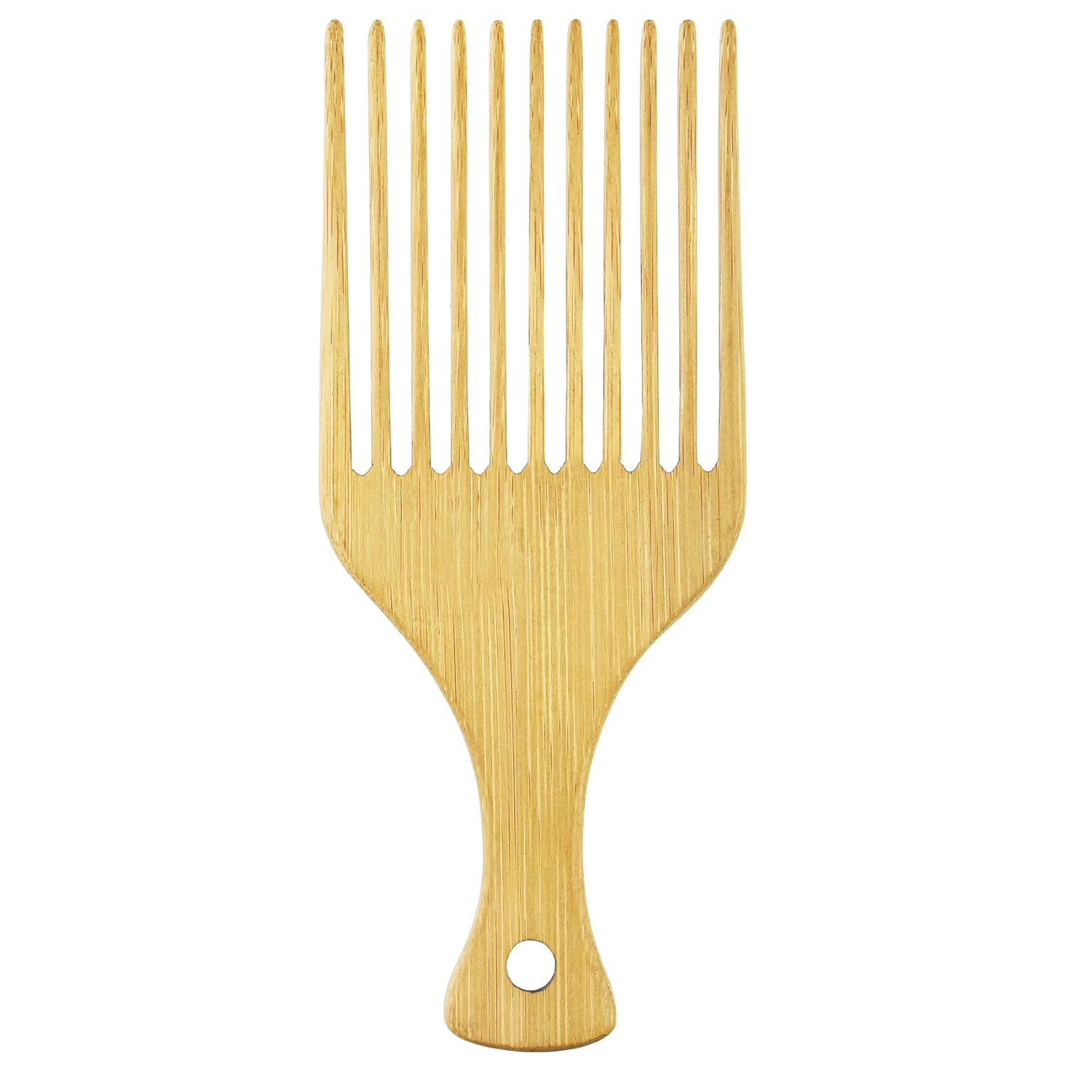 Afro Pick – Peine de pelo antiestático de bambú natural para cabello largo, grueso, rizado, para desenredar los dientes largos, gruesos y rizados,