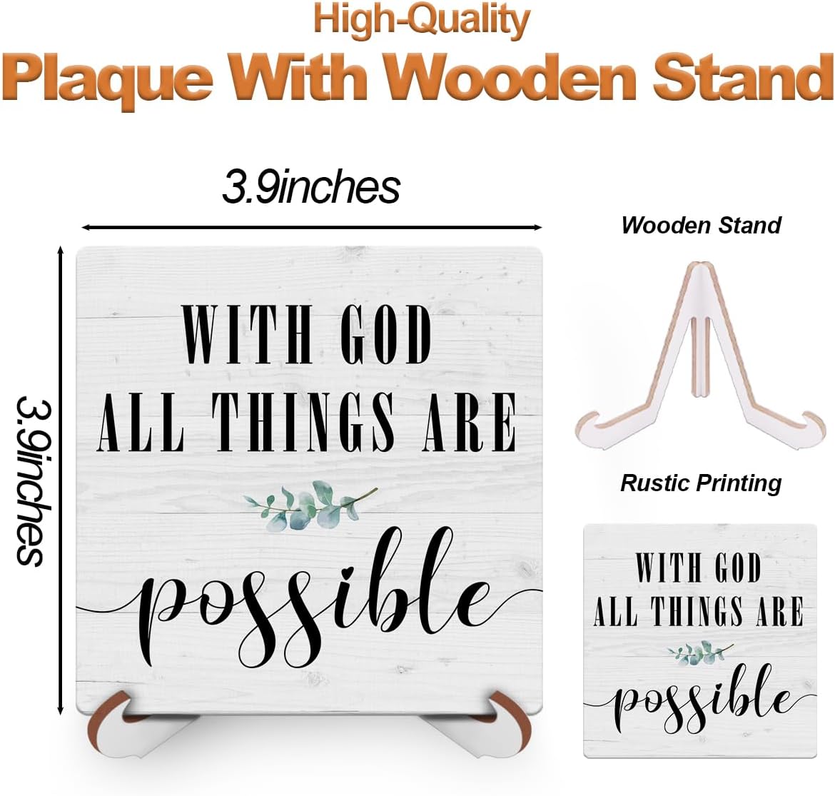 Escritura bíblica cristiana con Dios Todas las cosas son posibles, decoración rústica de escritorio, letrero de madera, placa religiosa y decorativa