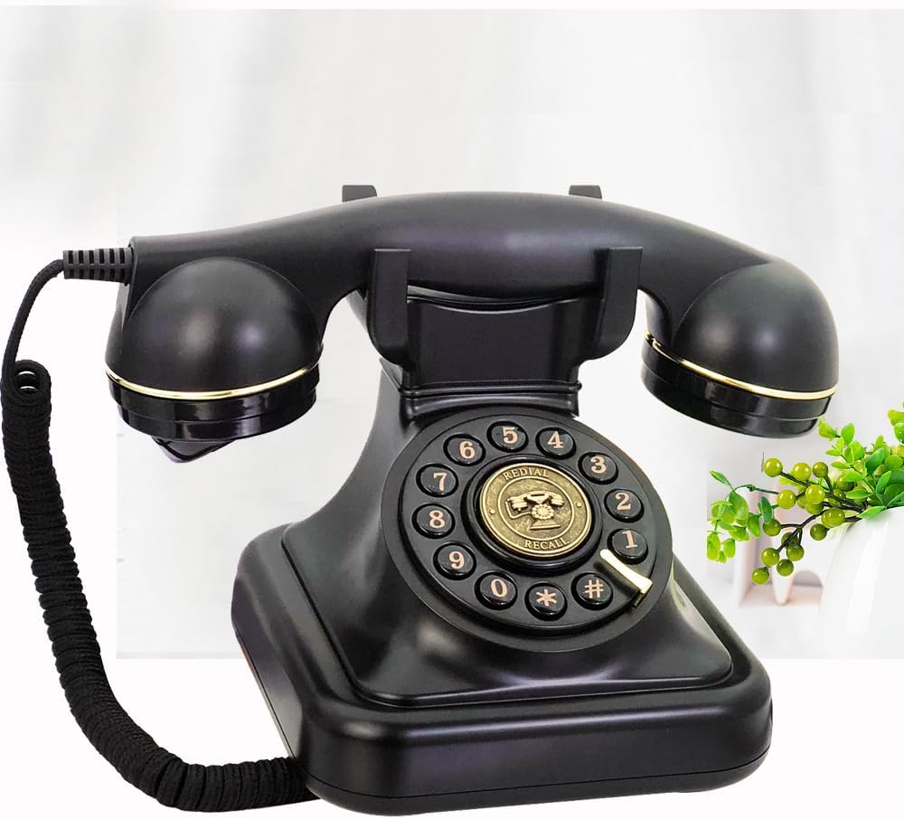 Teléfono fijo retro para el hogar, teléfono negro antiguo con cable TelPal con cable, teléfono antiguo con botón de 1930, teléfono vintage con botón