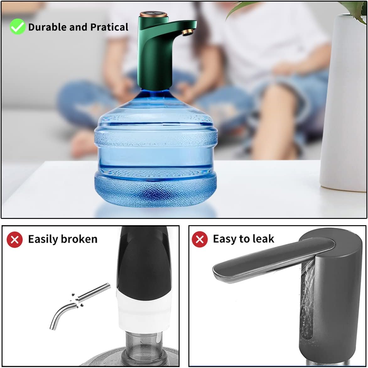 BIMVER Dispensador de agua para botella de 5 galones, bomba de agua cuantitativa de bricolaje, luz de potencia de 3 colores, bomba de botella de