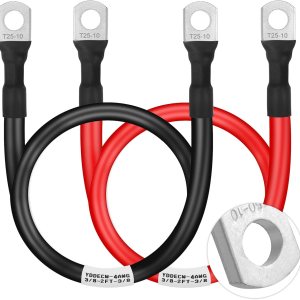 Cable de batería de calibre 4 de 2 pies, cables inversores de energía de batería 4AWG (1 positivo y 1 negativo) con terminales de terminales de 38 Cable de batería de calibre 4 de 2 pies, cables inversores de energía de batería 4AWG (1 positivo y 1 negativo) con terminales de terminales de 38