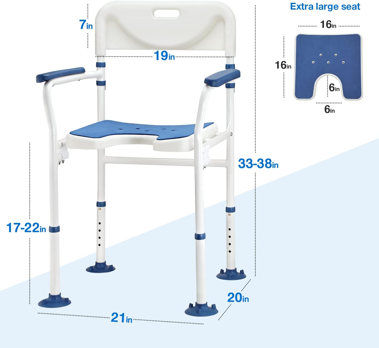 GreenChief Silla de ducha con brazos y respaldo de 350 libras, silla de baño plegable ajustable, asiento de ducha recortado para lavado privado,