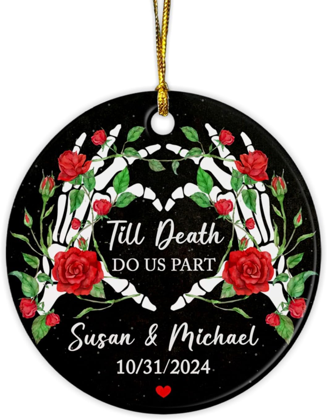 Adorno de cerámica de Navidad para parejas, esposo, esposa, adorno de Navidad Till Death Do Us Part, adorno de Navidad de esqueleto gótico, adorno