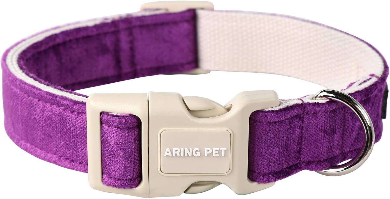 ARING PET Collar de algodón morado para perro, ajustable, lindo collar para perro pequeño con hebilla duradera