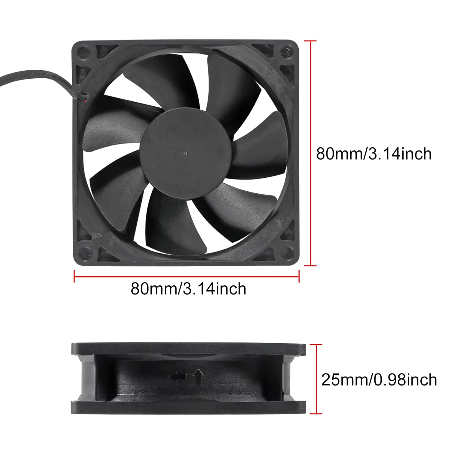 4 unids 8025 Ventilador de enfriamiento 3.150×3.150×0.984 in DC 12V Cooler Ventilador sin escobillas Ventilador 3.150 in XH2.54 2Pin para DIY PC
