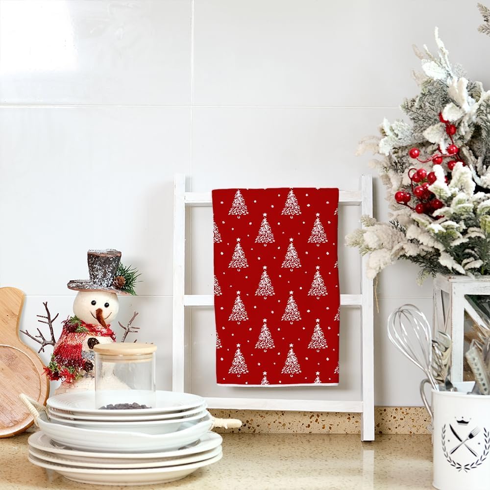 ARKENY Hoilday AD102 – Juego de 2 paños de cocina de árbol de Navidad rojo de 18 x 26 pulgadas, decoración del hogar de granja Hoilday
