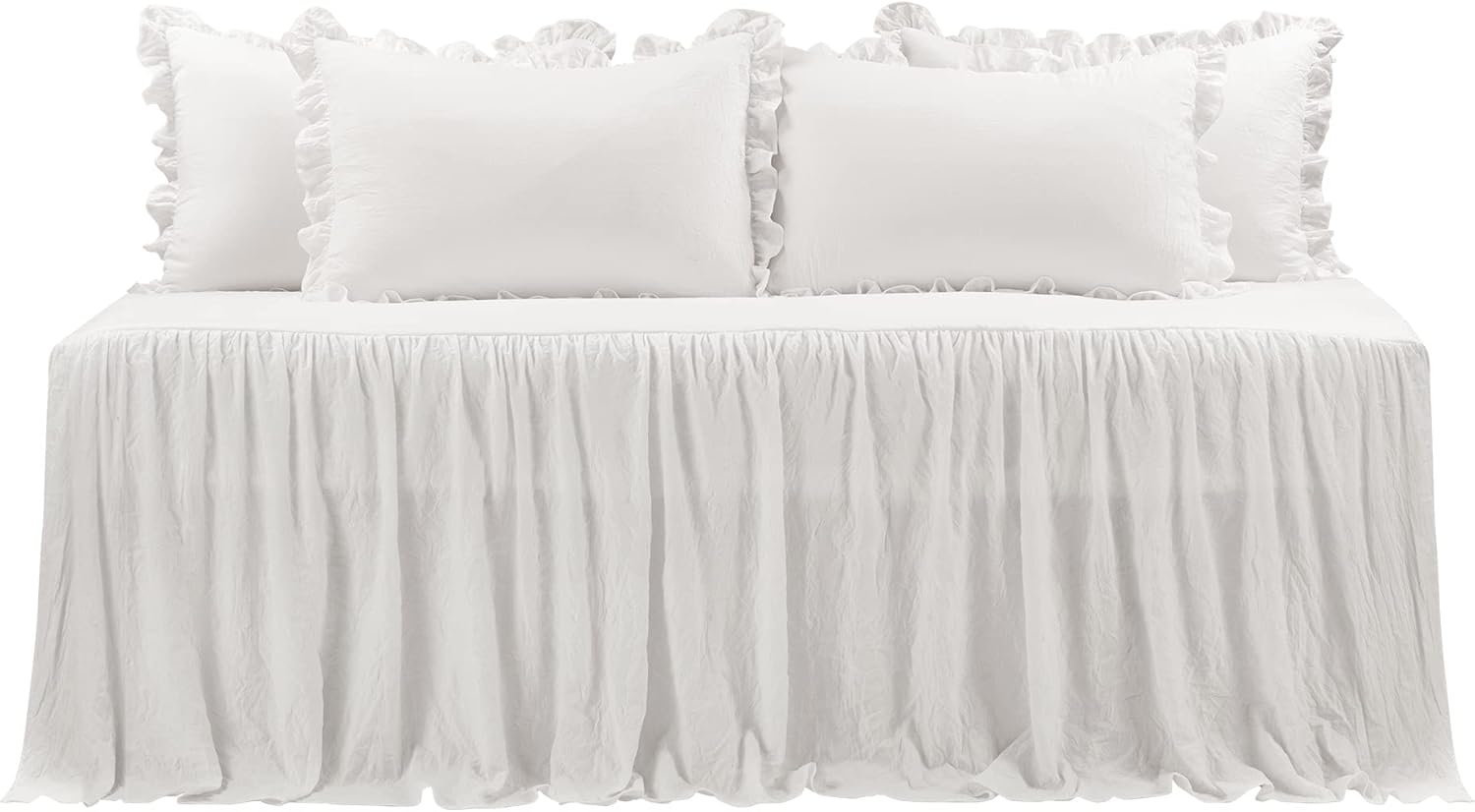 Lush Decor Juego de funda de sofá cama con falda con volantes, juego de ropa de cama lujoso de 5 piezas, elegante y encantador detalle de volantes,