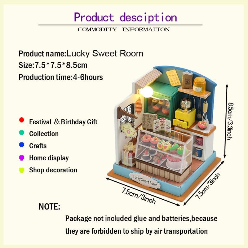 Kit de casa de muñecas en miniatura de bricolaje, casa de muñecas de madera con LED, kit de construcción de casa pequeña para regalo de cumpleaños