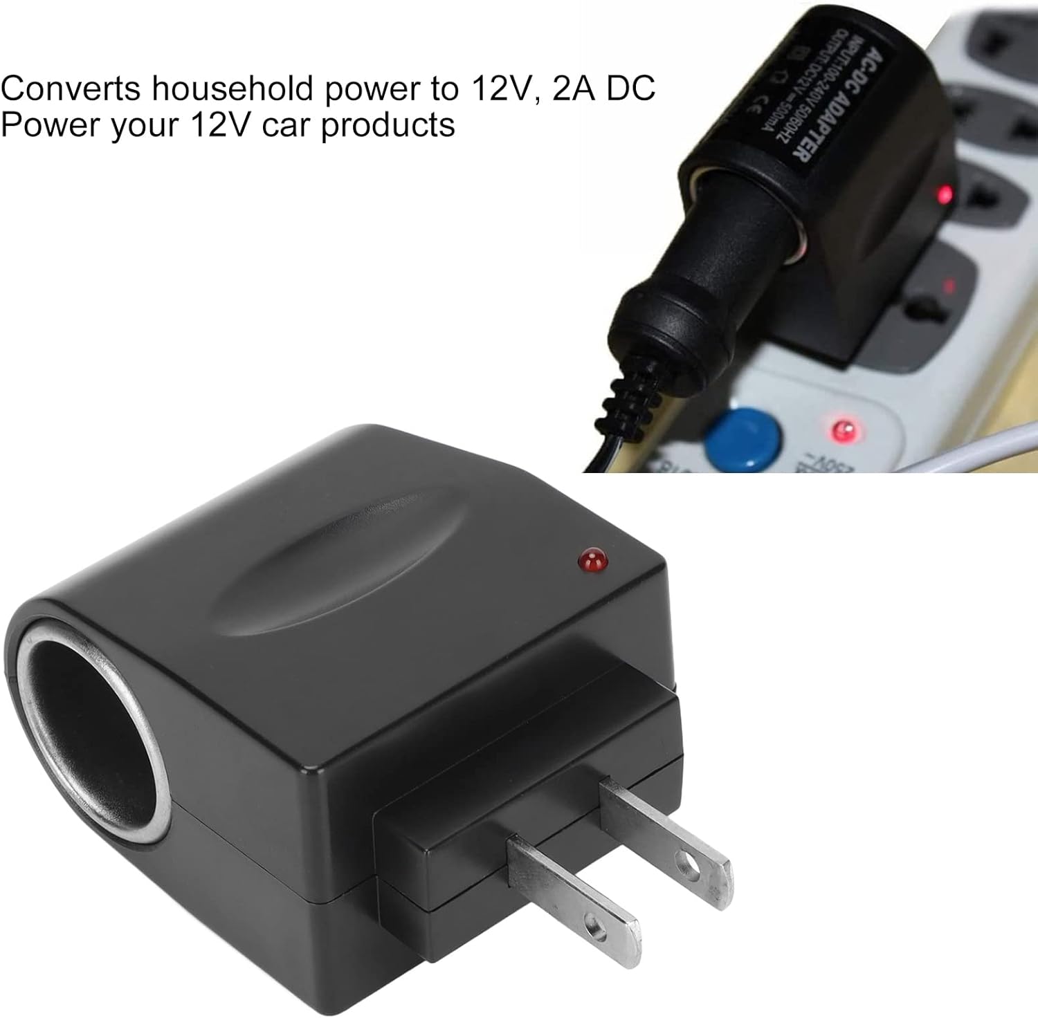 Yoidesu Adaptador de fuente de alimentación para encendedor de cigarrillos, 110 V a 240 V CA a 12 V CC 2 A adaptador de fuente de alimentación para