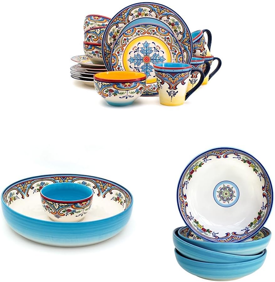 Euro Ceramica Zanzibar Collection – Juego de vajilla de 16 piezas para cocina y comedor y cuenco de salsa Zanzíbar de Euro Ceramica Zanzíbar, juego