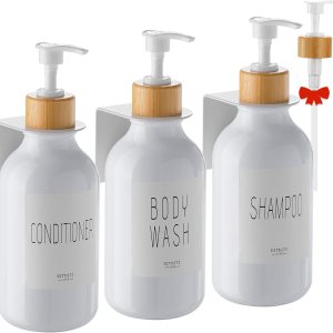 VITVITI Shampoo and Conditioner Dispenser, Body Wash Shower Soap Dispenser Wall Mounted 3 Chamber, Drill Free 17oz Plastic Shower Bottles for VITVITI Shampoo and Conditioner Dispenser, Body Wash Shower Soap Dispenser Wall Mounted 3 Chamber, Drill Free 17oz Plastic Shower Bottles for