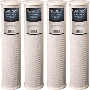 BLUONICS Paquete de 4 filtros de repuesto de agua de bloque de carbono (5 micrones), cartuchos de 4.5 x 20 pulgadas para cloro, herbicidas, BLUONICS Paquete de 4 filtros de repuesto de agua de bloque de carbono (5 micrones), cartuchos de 4.5 x 20 pulgadas para cloro, herbicidas,