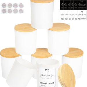 CONNOO Paquete de 8 tarros de vela de vidrio blanco vacíos de 14 onzas para hacer velas con tapas de bambú y etiquetas adhesivas, tarros de velas a CONNOO Paquete de 8 tarros de vela de vidrio blanco vacíos de 14 onzas para hacer velas con tapas de bambú y etiquetas adhesivas, tarros de velas a