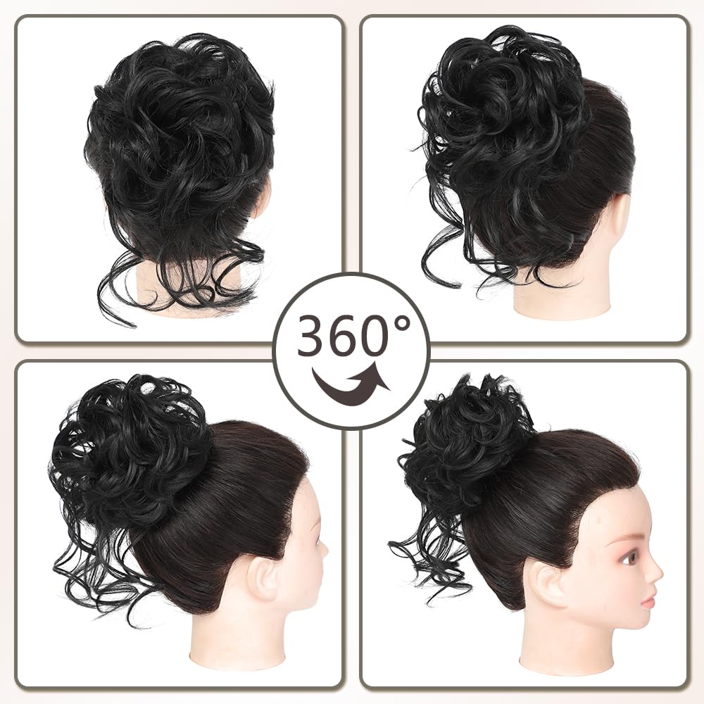 AFNOTE Moño desordenado, pinza de garra, moño despeinado, extensiones de moño sintético rizado para mujer (negro)