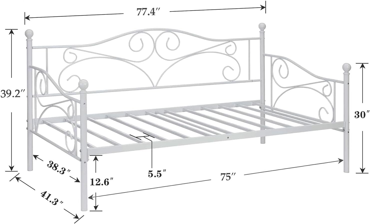 VECELO Sofá cama, marco de cama de metal individual con cabecero, listones de acero resistente para sala de estar, dormitorio, habitación de