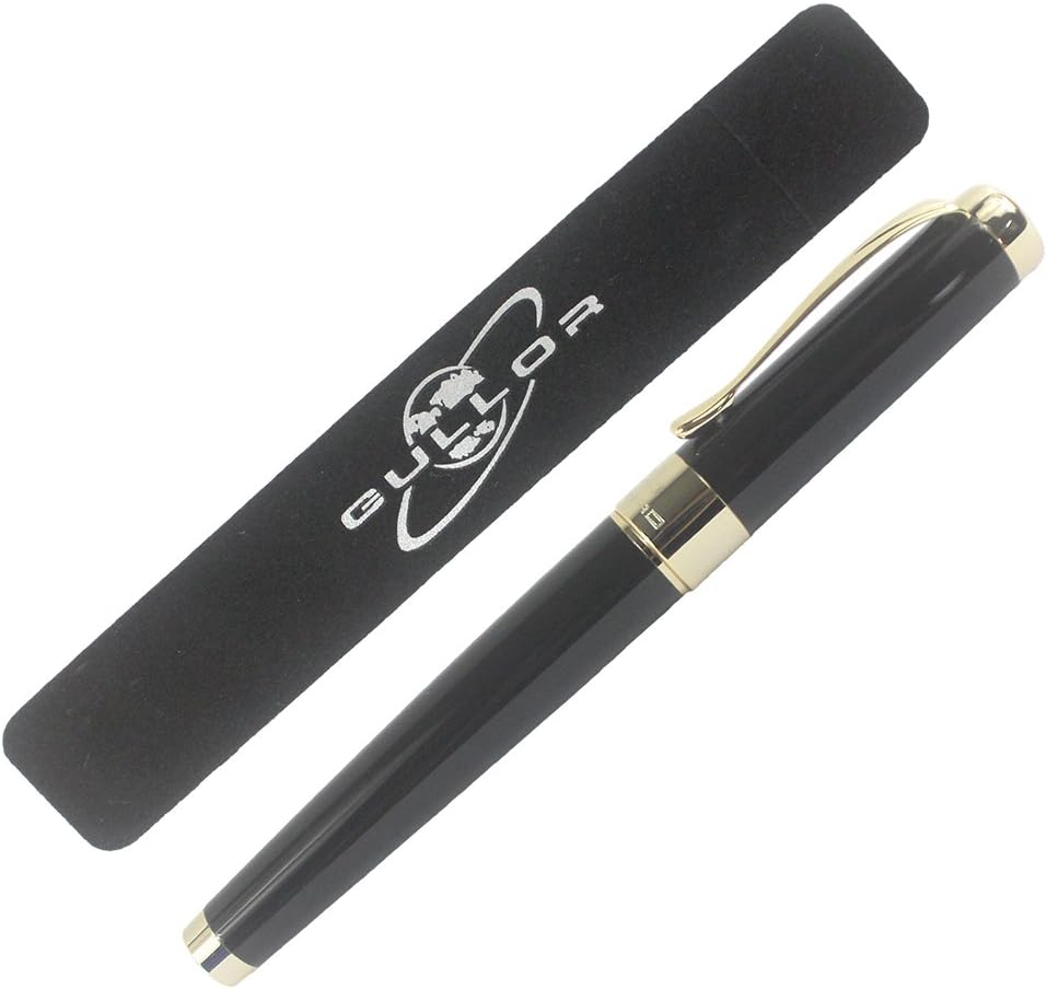 Gullor Jinhao 18KGP – Pluma estilográfica de punta media con convertidor de tinta, color negro