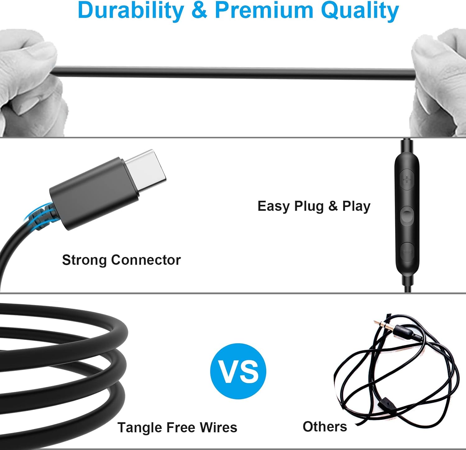 Auriculares USB C con cable para iPhone 15 Pro Max Samsung S24 A53 A54 Galaxy Z Flip S23 FE S22 S21 S20 Google Pixel 8 7 6 6a 7a 7a auriculares con